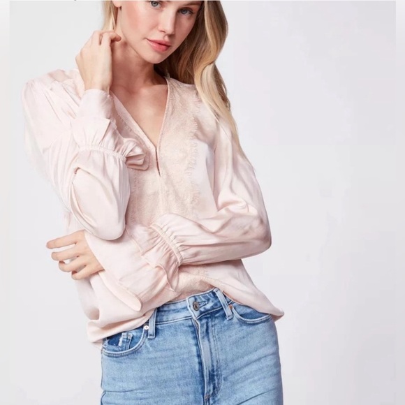 PAIGE || Lyrica Lace Appliqué Satin Top. Sz. S - Picture 2 of 16